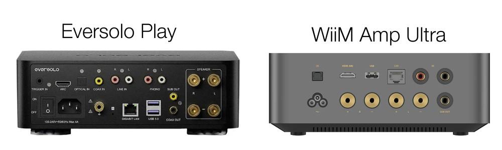Eversolo Play és WiiM Amp Ultra hátlapok
